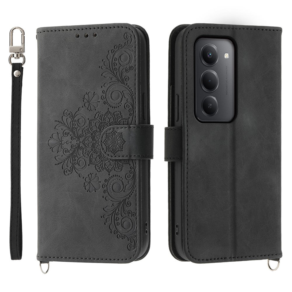 For Xiaomi Redmi 15 5G (Global) (169mm) Case Flower Pattern PU Leather Wallet Phone Cover with Strap