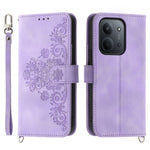 For Xiaomi Redmi 15C 4G (EU) (173mm) / 15C 5G (EU) (173mm) / Poco C85 4G (173mm) Case Flower Pattern PU Leather Wallet Cover with Strap