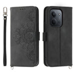 For Xiaomi Redmi 15C 4G (Global) (171mm) / Poco C85 4G (171mm) Case Flower Pattern PU Leather Wallet Phone Cover with Strap