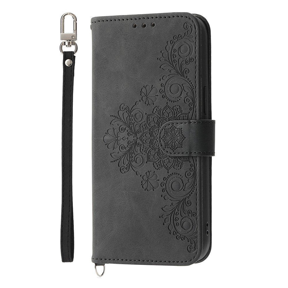 For Xiaomi Redmi 15C 4G (Global) (171mm) / Poco C85 4G (171mm) Case Flower Pattern PU Leather Wallet Phone Cover with Strap