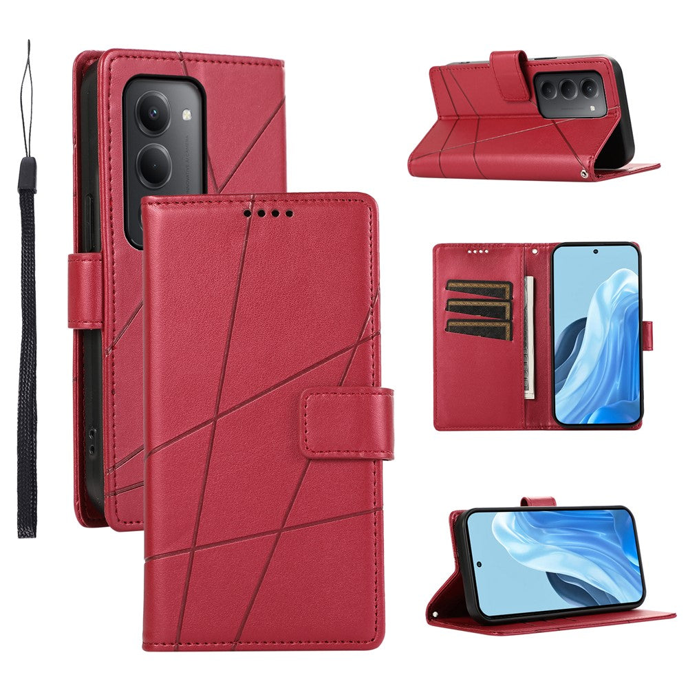 For Xiaomi Redmi 15 5G (Global) (169mm) Phone Case Line Imprint Leather Wallet Cover with Wrist Strap