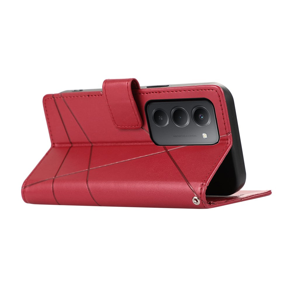 For Xiaomi Redmi 15 5G (Global) (169mm) Phone Case Line Imprint Leather Wallet Cover with Wrist Strap