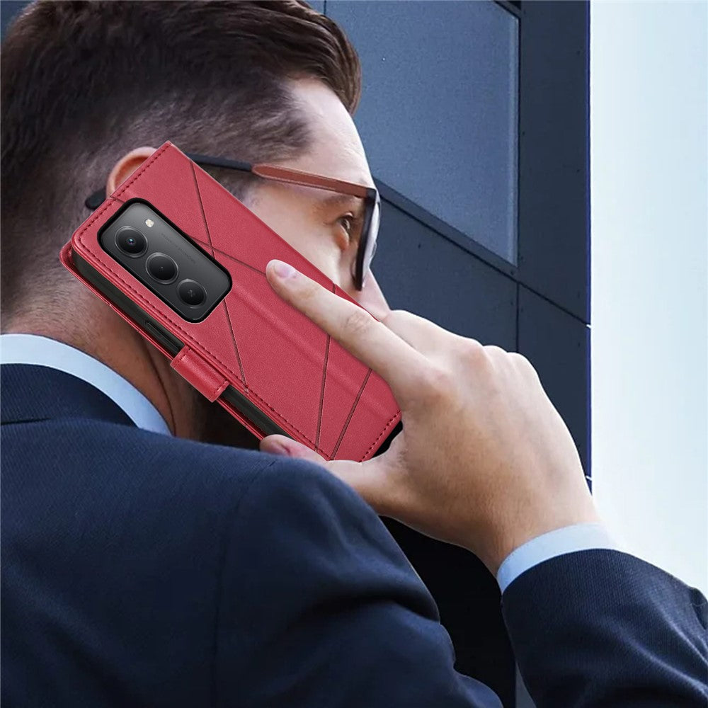 For Xiaomi Redmi 15 5G (Global) (169mm) Phone Case Line Imprint Leather Wallet Cover with Wrist Strap