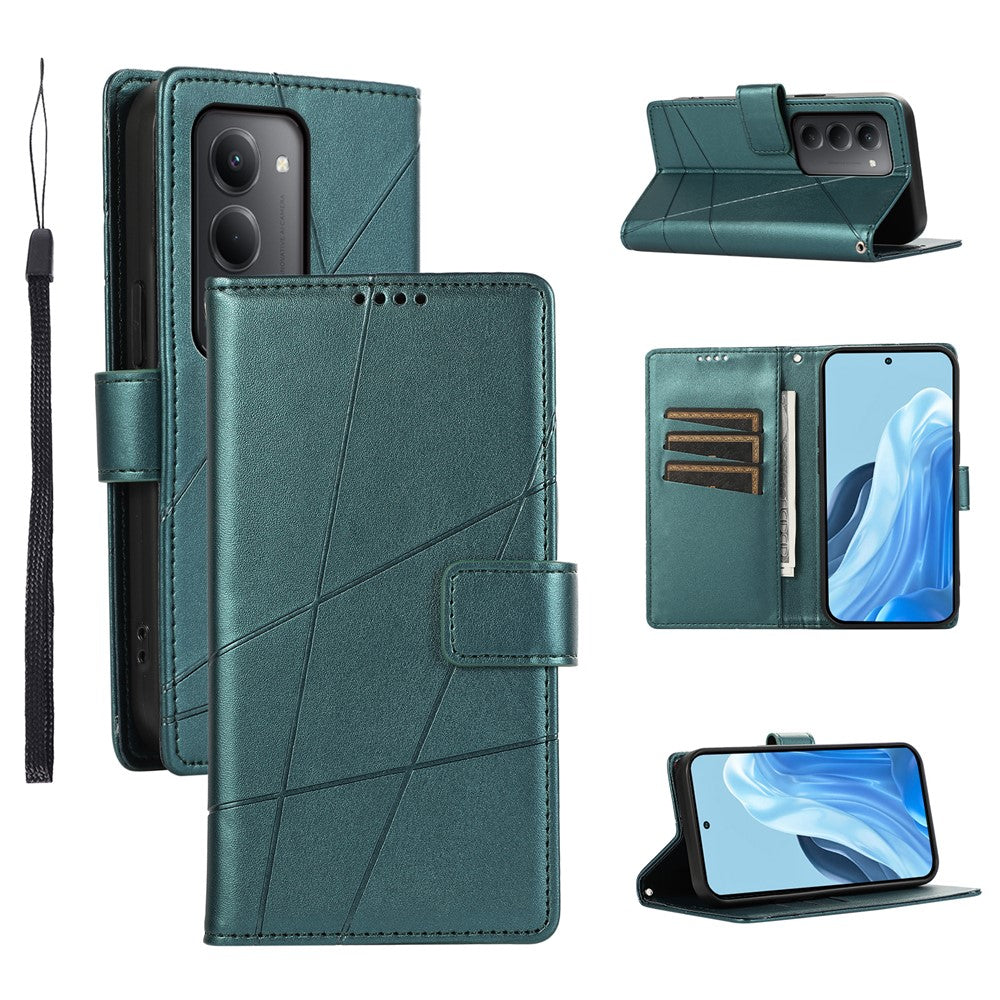 For Xiaomi Redmi 15 5G (Global) (169mm) Phone Case Line Imprint Leather Wallet Cover with Wrist Strap
