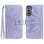 Flip Leather Wallet Case For Samsung Galaxy S21 4G / 5G, HT04 Imprinted Sunflower Skin-Touch Stand Magnetic Closure Protective Phone Cover with Strap