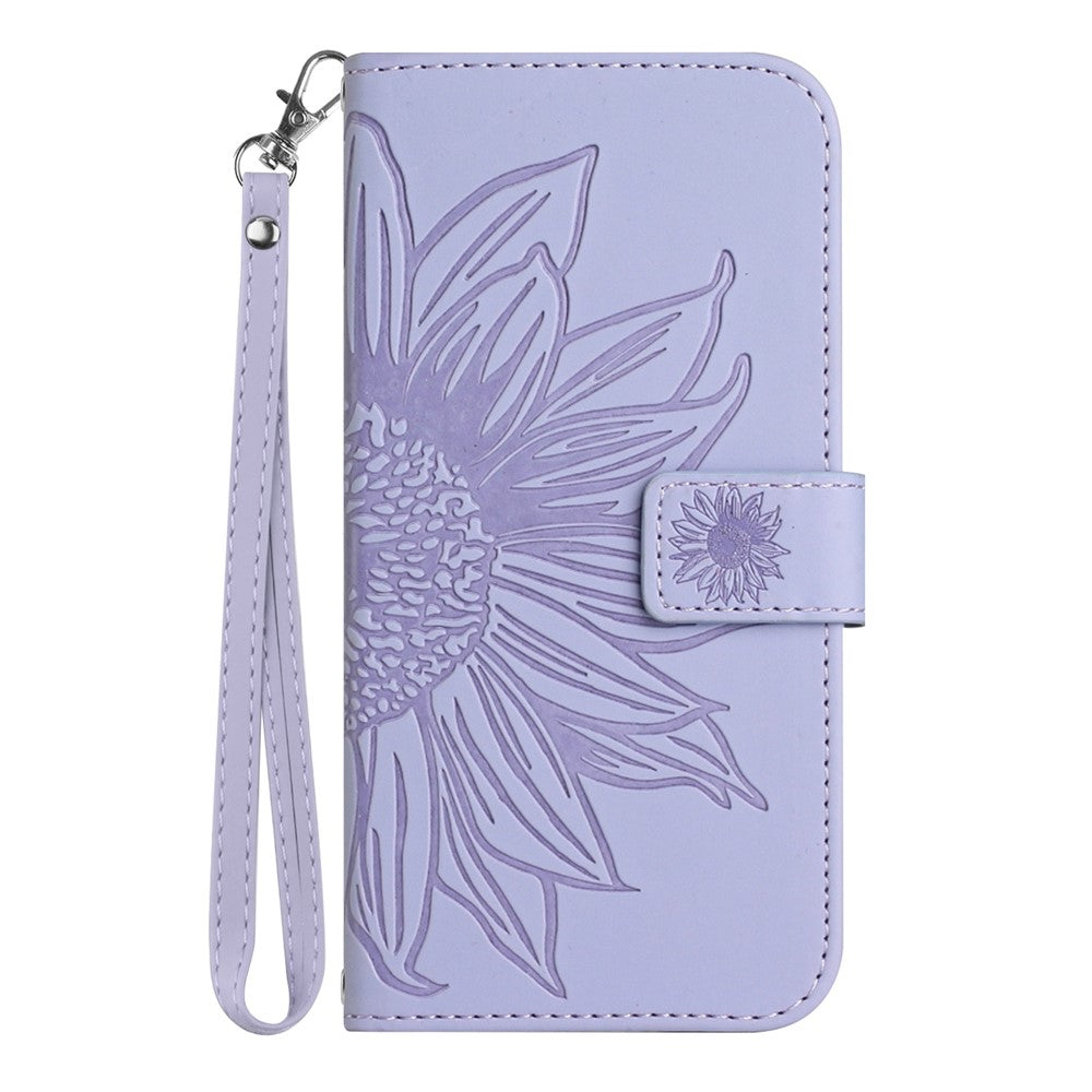 Flip Leather Wallet Case For Samsung Galaxy S21 4G / 5G, HT04 Imprinted Sunflower Skin-Touch Stand Magnetic Closure Protective Phone Cover with Strap