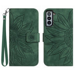 Flip Leather Wallet Case For Samsung Galaxy S21 4G / 5G, HT04 Imprinted Sunflower Skin-Touch Stand Magnetic Closure Protective Phone Cover with Strap