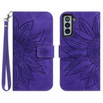 Flip Leather Wallet Case For Samsung Galaxy S21 4G / 5G, HT04 Imprinted Sunflower Skin-Touch Stand Magnetic Closure Protective Phone Cover with Strap