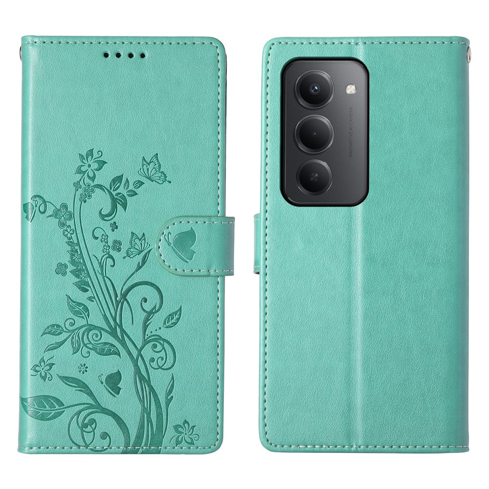 For Xiaomi Redmi 15 5G (Global) (169mm) Wallet Case Butterfly Floral Imprint PU Leather Phone Cover with Wrist Strap