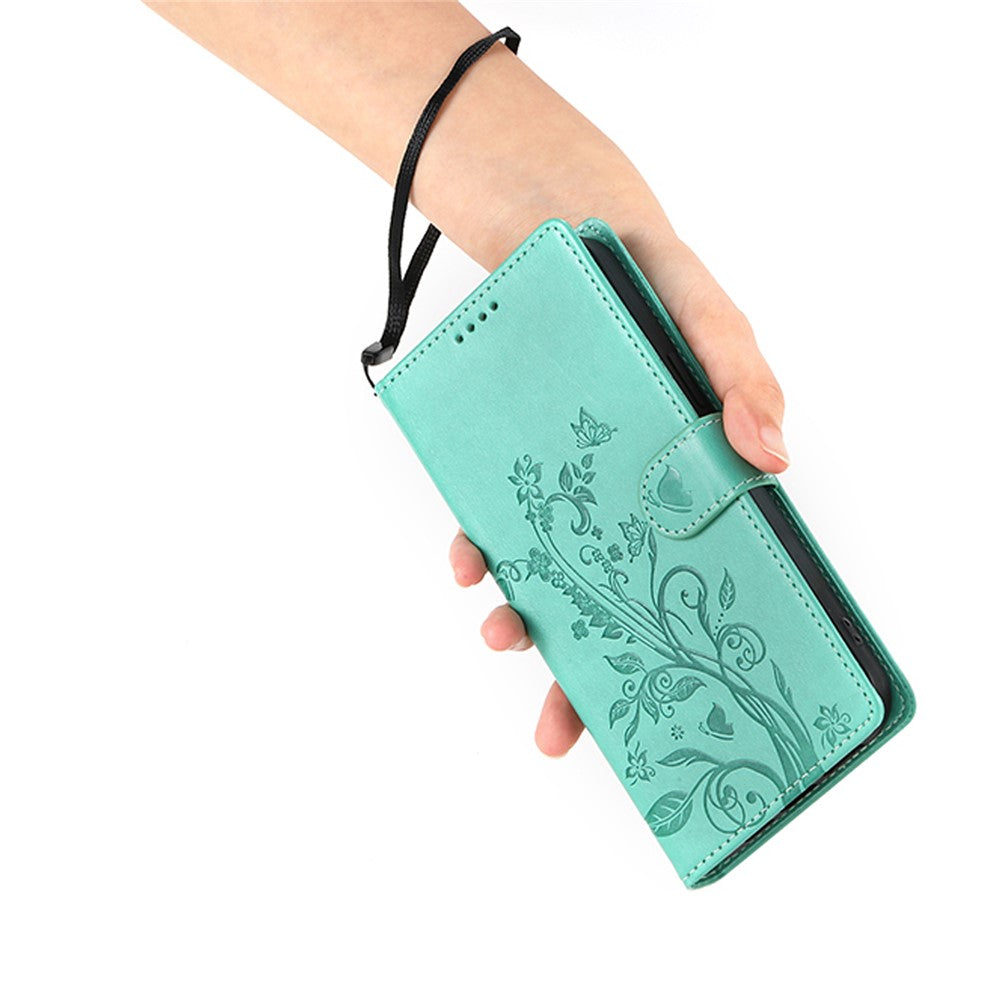 For Xiaomi Redmi 15 5G (Global) (169mm) Wallet Case Butterfly Floral Imprint PU Leather Phone Cover with Wrist Strap