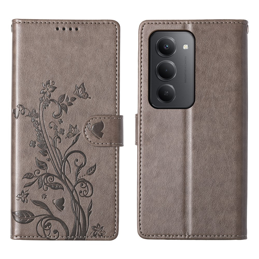 For Xiaomi Redmi 15 5G (Global) (169mm) Wallet Case Butterfly Floral Imprint PU Leather Phone Cover with Wrist Strap