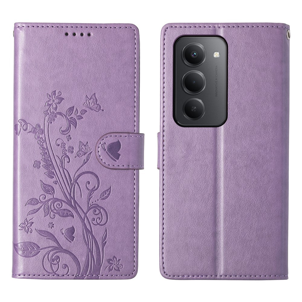 For Xiaomi Redmi 15 5G (Global) (169mm) Wallet Case Butterfly Floral Imprint PU Leather Phone Cover with Wrist Strap