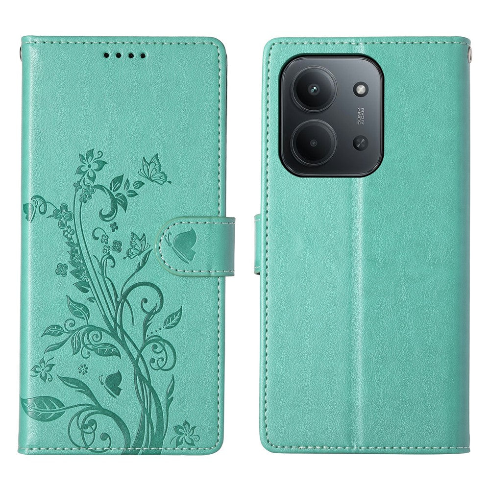 PU-lædermobilcover med sommerfugletryk og rem til Xiaomi Redmi 15C 4G (EU) (173 mm) / 15C 5G (EU) (173 mm) / Poco C85 4G (173 mm)