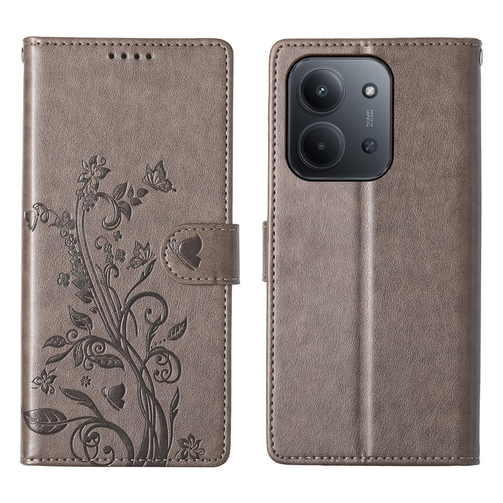 PU-lædermobilcover med sommerfugletryk og rem til Xiaomi Redmi 15C 4G (EU) (173 mm) / 15C 5G (EU) (173 mm) / Poco C85 4G (173 mm)