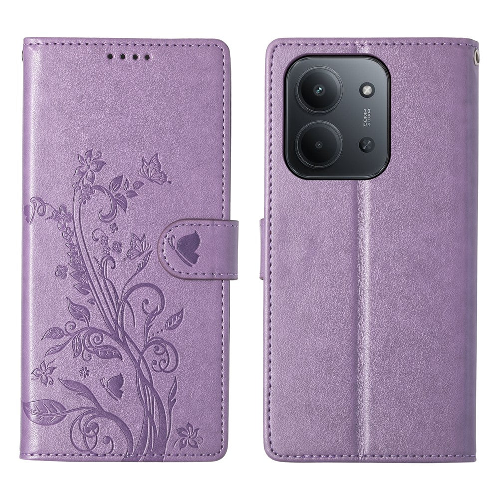PU-lædermobilcover med sommerfugletryk og rem til Xiaomi Redmi 15C 4G (EU) (173 mm) / 15C 5G (EU) (173 mm) / Poco C85 4G (173 mm)