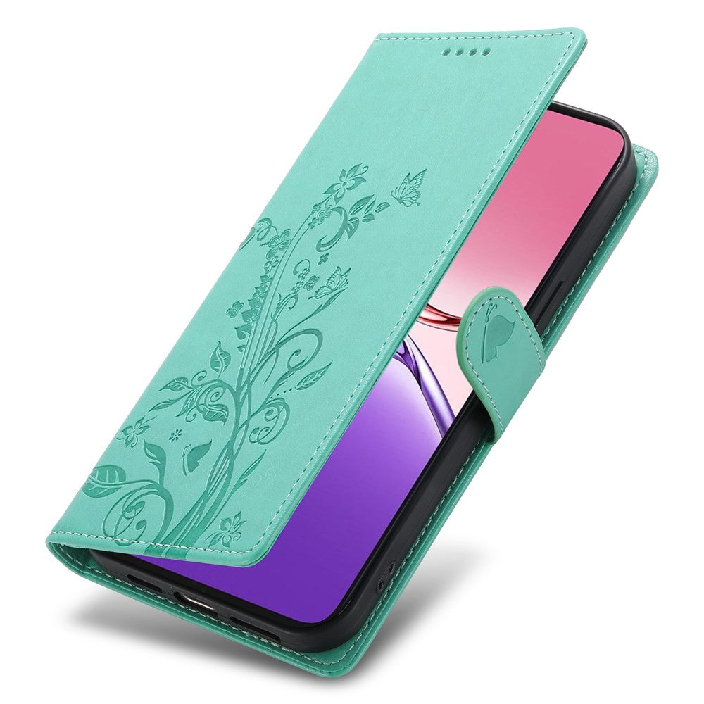 Til Oppo A5 5G / A5i Pro 4G Pung Etui Butterfly Blomsterpræg PU Læder Telefoncover med Håndledsrem