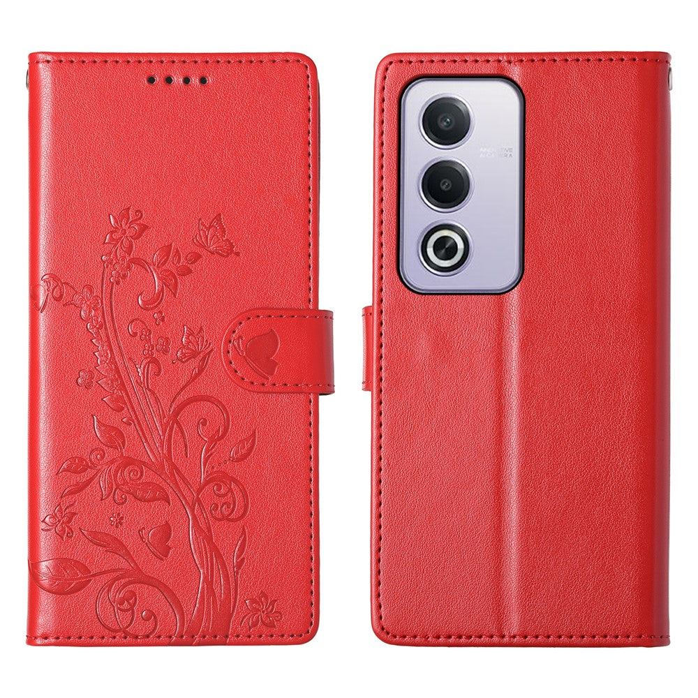 Til Oppo A5 5G / A5i Pro 4G Pung Etui Butterfly Blomsterpræg PU Læder Telefoncover med Håndledsrem