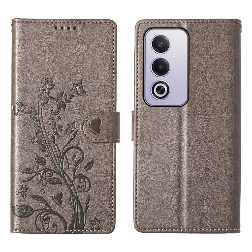 Til Oppo A5 5G / A5i Pro 4G Pung Etui Butterfly Blomsterpræg PU Læder Telefoncover med Håndledsrem