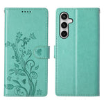 For Samsung Galaxy S25 FE Wallet Case Butterfly Floral Imprint PU Leather Phone Cover with Wrist Strap