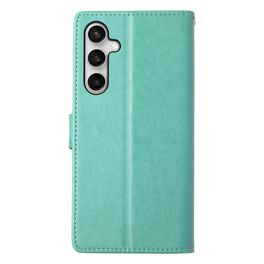 For Samsung Galaxy S25 FE Wallet Case Butterfly Floral Imprint PU Leather Phone Cover with Wrist Strap