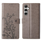 For Samsung Galaxy S25 FE Wallet Case Butterfly Floral Imprint PU Leather Phone Cover with Wrist Strap