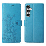 For Samsung Galaxy S25 FE Wallet Case Butterfly Floral Imprint PU Leather Phone Cover with Wrist Strap