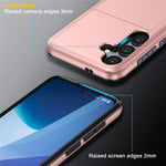 AMORUS For Samsung Galaxy S25 FE Case with Sliding Card Holder PC TPU Phone Back Cover