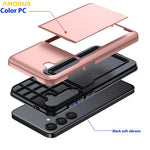 AMORUS For Samsung Galaxy S25 FE Case with Sliding Card Holder PC TPU Phone Back Cover
