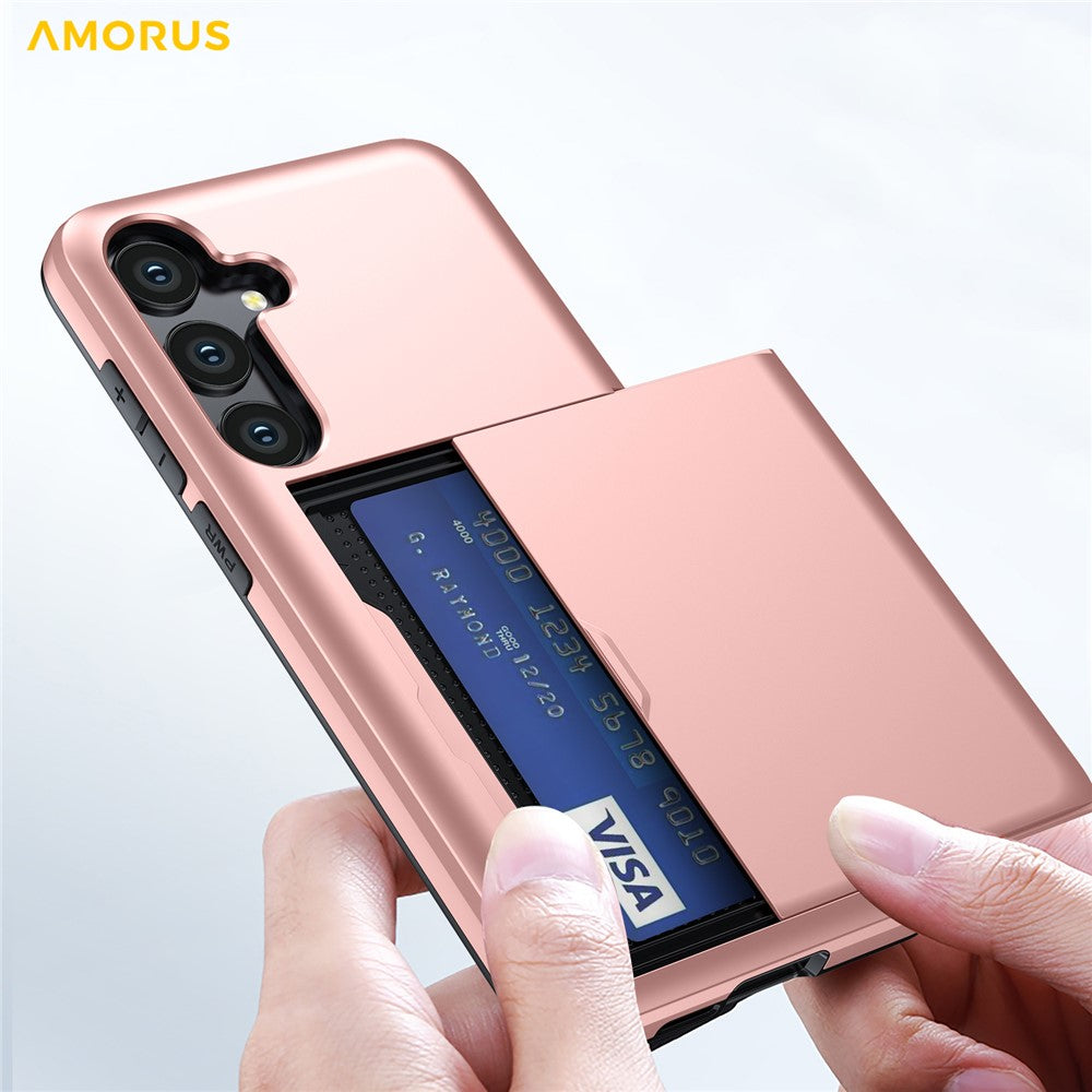 AMORUS For Samsung Galaxy S25 FE Case with Sliding Card Holder PC TPU Phone Back Cover