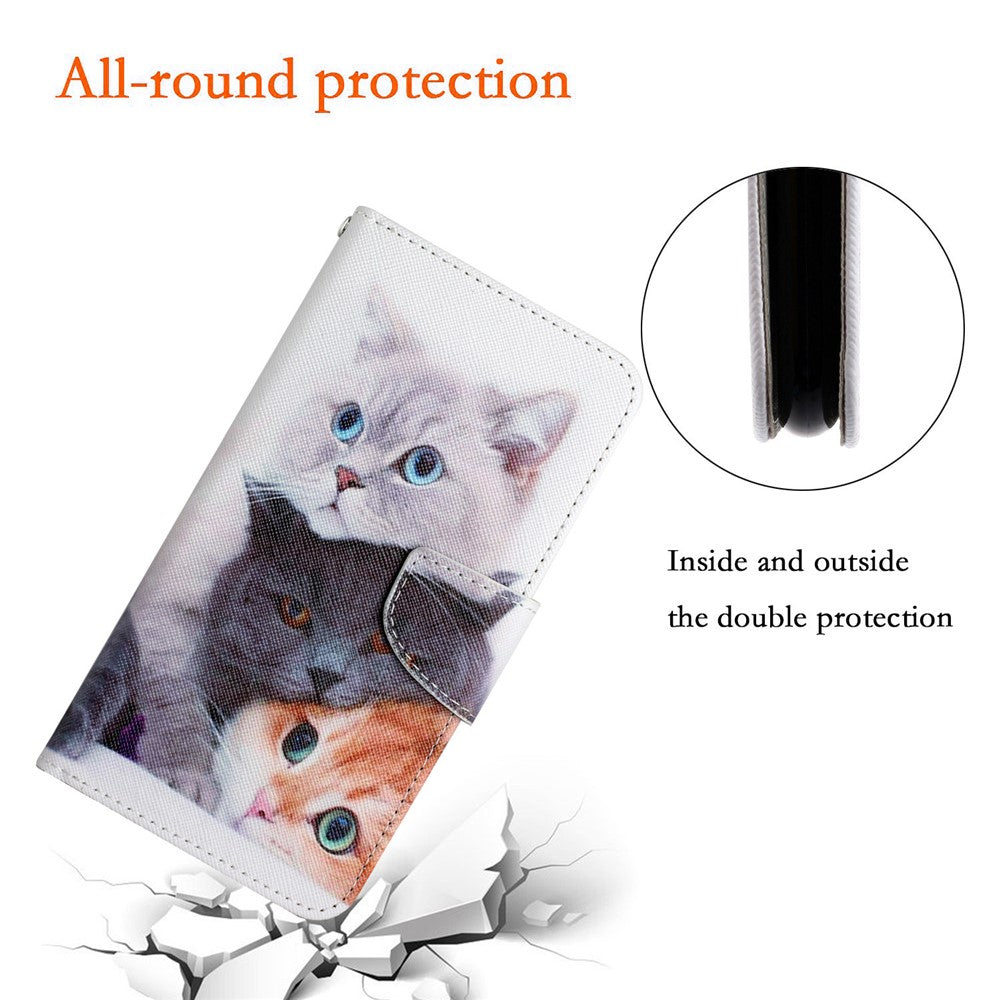 For iPhone SE (2022) / (2020) / 8 / 7 Case Pattern Printing Protective Leather Folio Phone Cover with Wrist Strap
