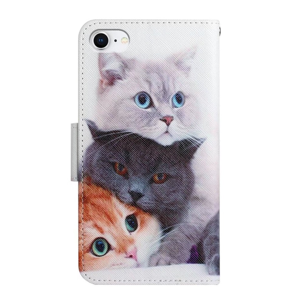 For iPhone SE (2022) / (2020) / 8 / 7 Case Pattern Printing Protective Leather Folio Phone Cover with Wrist Strap