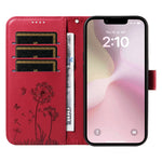 For iPhone 17th / 16th Leather Wallet Case with Strap Dandelion Imprint Phone Stand Cover