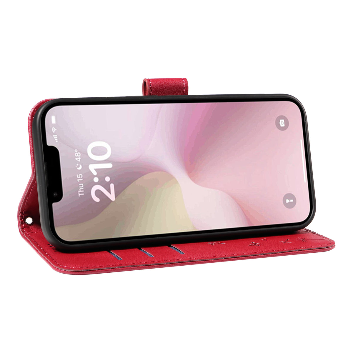 For iPhone 17th / 16th Leather Wallet Case with Strap Dandelion Imprint Phone Stand Cover