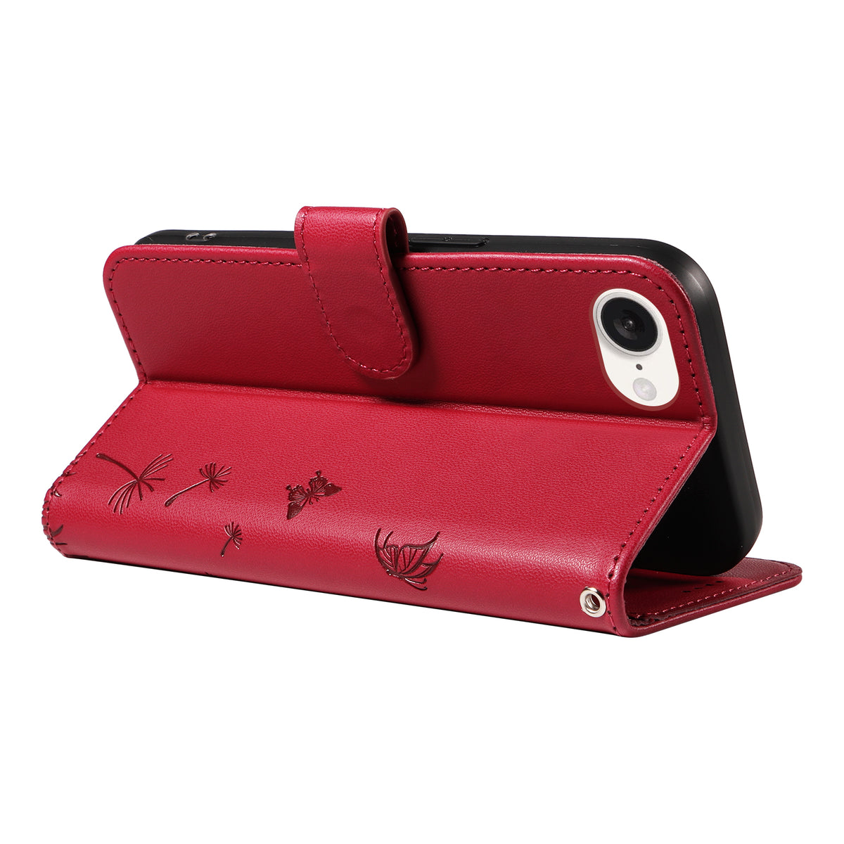For iPhone 17th / 16th Leather Wallet Case with Strap Dandelion Imprint Phone Stand Cover