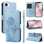 For iPhone 17th / 16th Leather Wallet Case with Strap Dandelion Imprint Phone Stand Cover