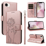 For iPhone 17th / 16th Leather Wallet Case with Strap Dandelion Imprint Phone Stand Cover