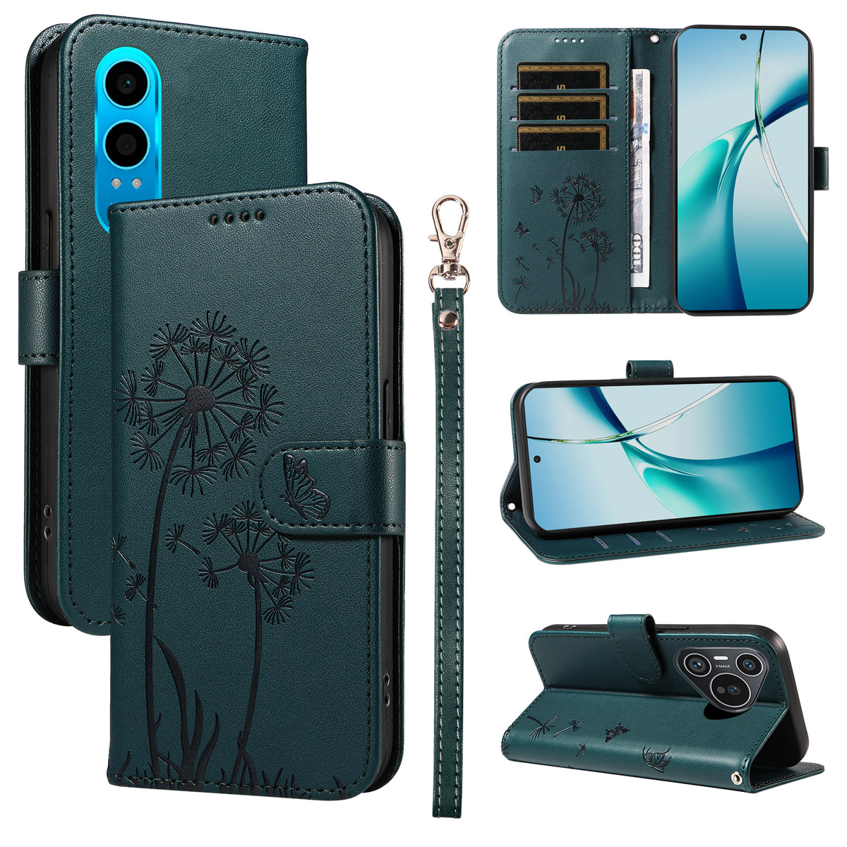 Oppo K12x 5G (Kina) / OnePlus Nord CE4 Lite 5G Läderplånboksfodral med rem Maskrostryck mobilstativfodral