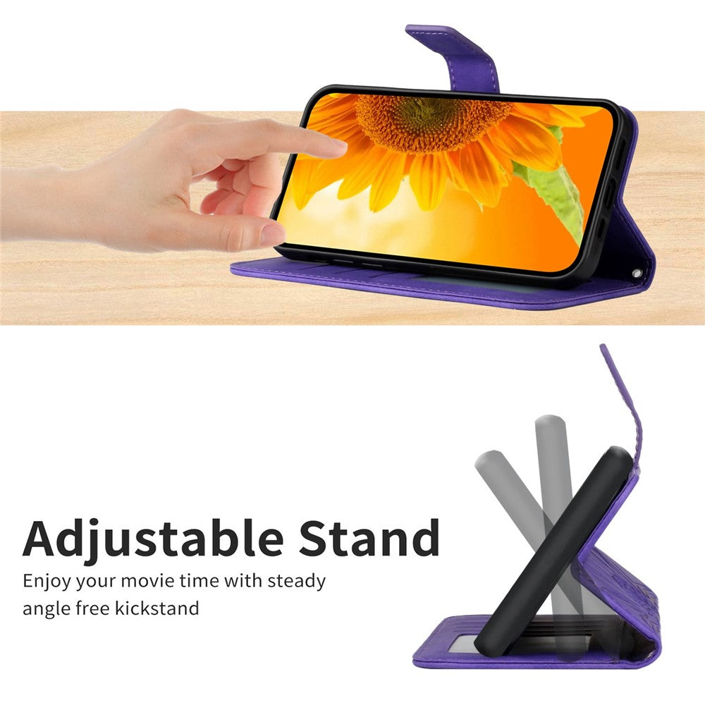 For Asus Zenfone 9 5G HT04 Imprinted Sunflower Wallet Case Skin-Touch PU Leather Stand Feature Flip Phone Cover with Hand Strap