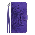 For Asus Zenfone 9 5G HT04 Imprinted Sunflower Wallet Case Skin-Touch PU Leather Stand Feature Flip Phone Cover with Hand Strap