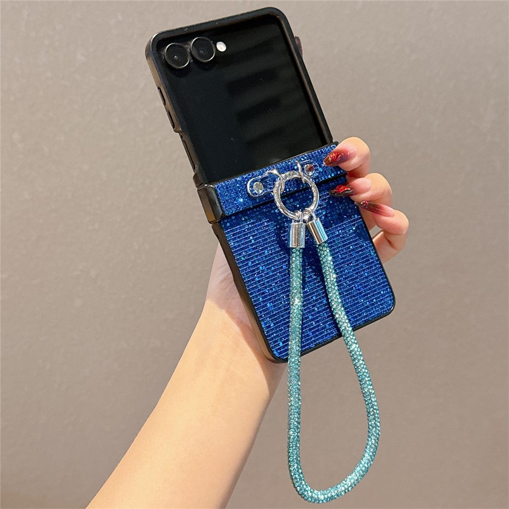 For Samsung Galaxy Z Flip7 5G Case Glitter TPU + PC Phone Cover with Rhinestone Wrist Strap