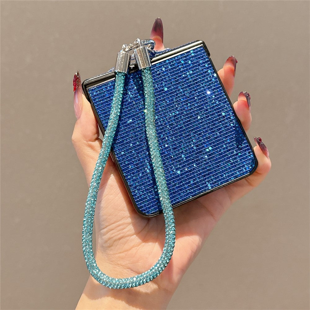 For Samsung Galaxy Z Flip7 5G Case Glitter TPU + PC Phone Cover with Rhinestone Wrist Strap