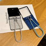 For Samsung Galaxy Z Flip7 5G Case Glitter TPU + PC Phone Cover with Rhinestone Wrist Strap
