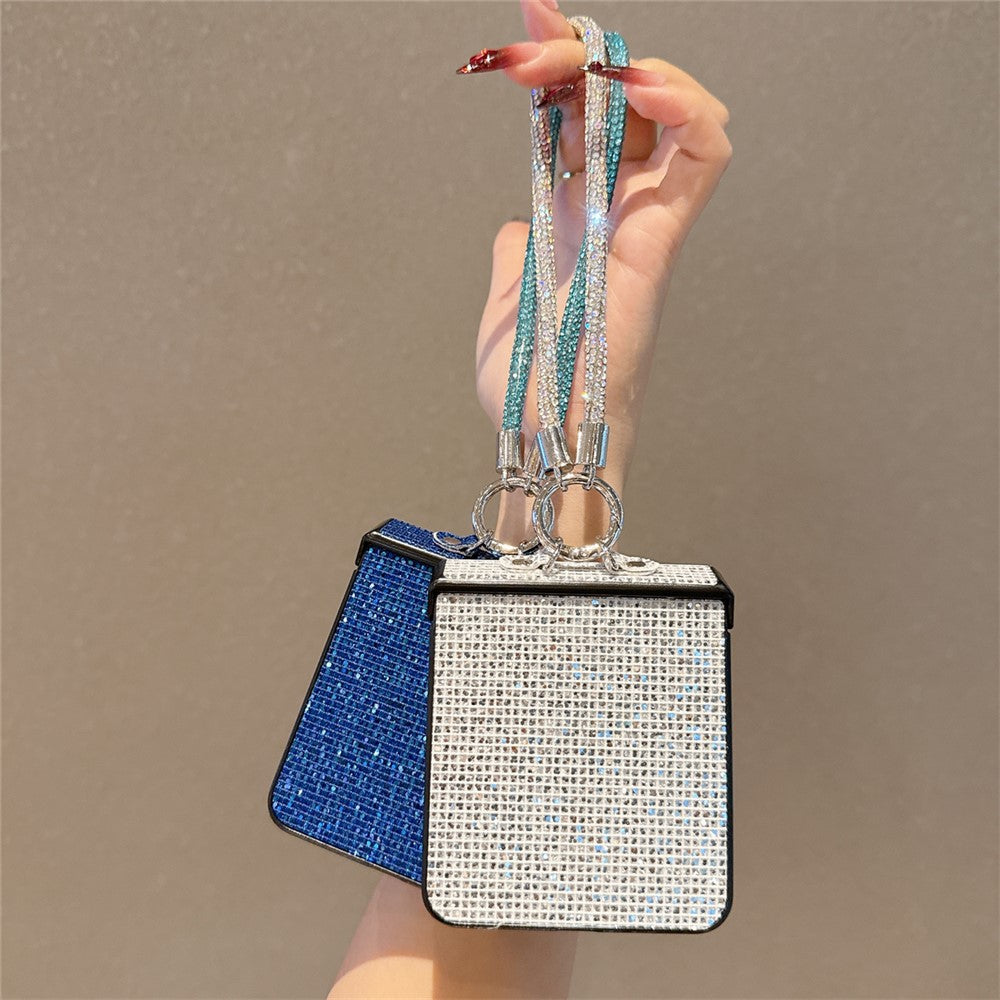 For Samsung Galaxy Z Flip7 5G Case Glitter TPU + PC Phone Cover with Rhinestone Wrist Strap
