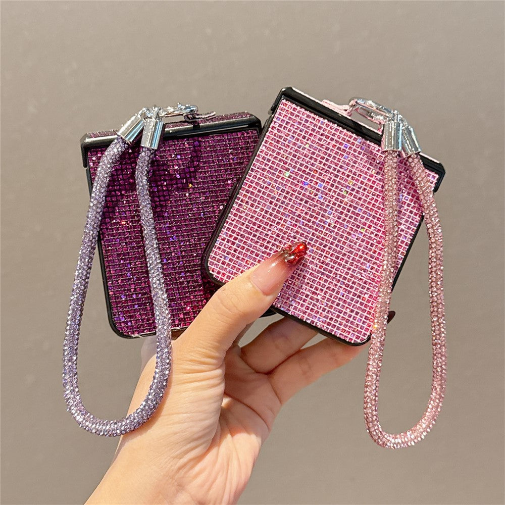 For Samsung Galaxy Z Flip7 5G Case Glitter TPU + PC Phone Cover with Rhinestone Wrist Strap