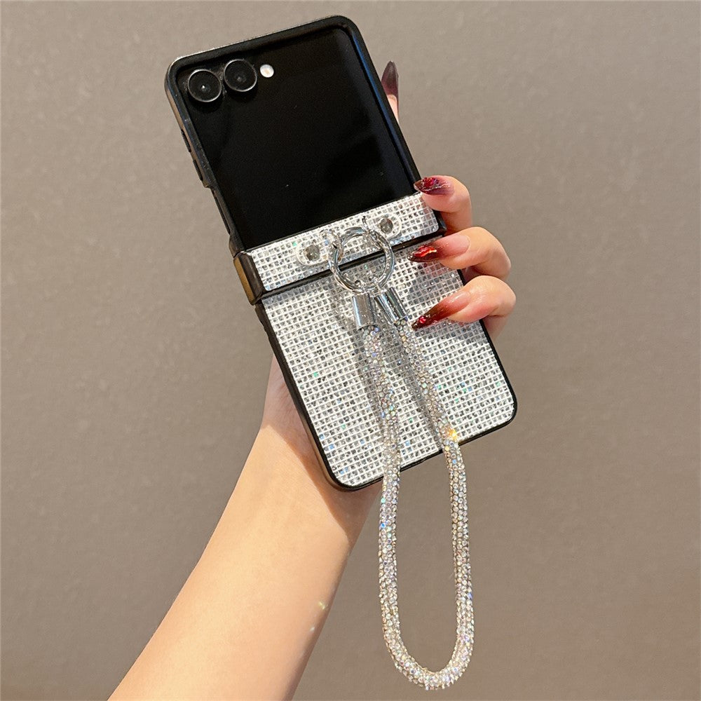 For Samsung Galaxy Z Flip7 5G Case Glitter TPU + PC Phone Cover with Rhinestone Wrist Strap