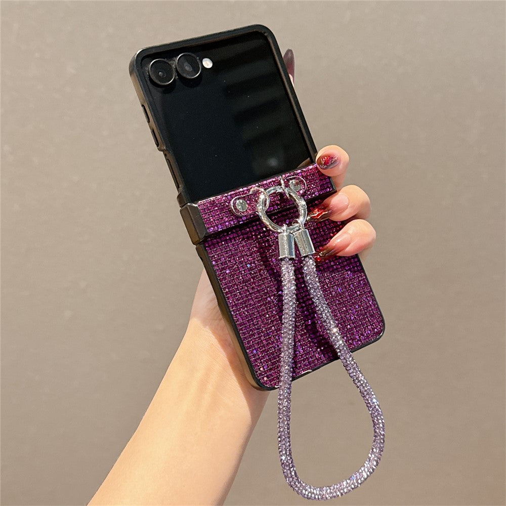 For Samsung Galaxy Z Flip7 5G Case Glitter TPU + PC Phone Cover with Rhinestone Wrist Strap