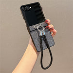For Samsung Galaxy Z Flip7 5G Case Glitter TPU + PC Phone Cover with Rhinestone Wrist Strap