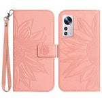 Xiaomi 12 Lite 5G HT04 Präglad solros PU-läder plånboksfodral Skin-Touch Stativ Magnetisk stängning Flip Phone Cover med rem