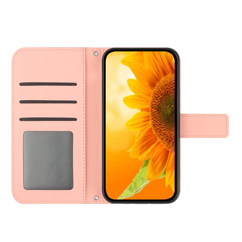 For Xiaomi 12 Lite 5G HT04 Imprinted Sunflower PU Leather Wallet Case Skin-Touch Stand Magnetic Closure Flip Phone Cover with Strap