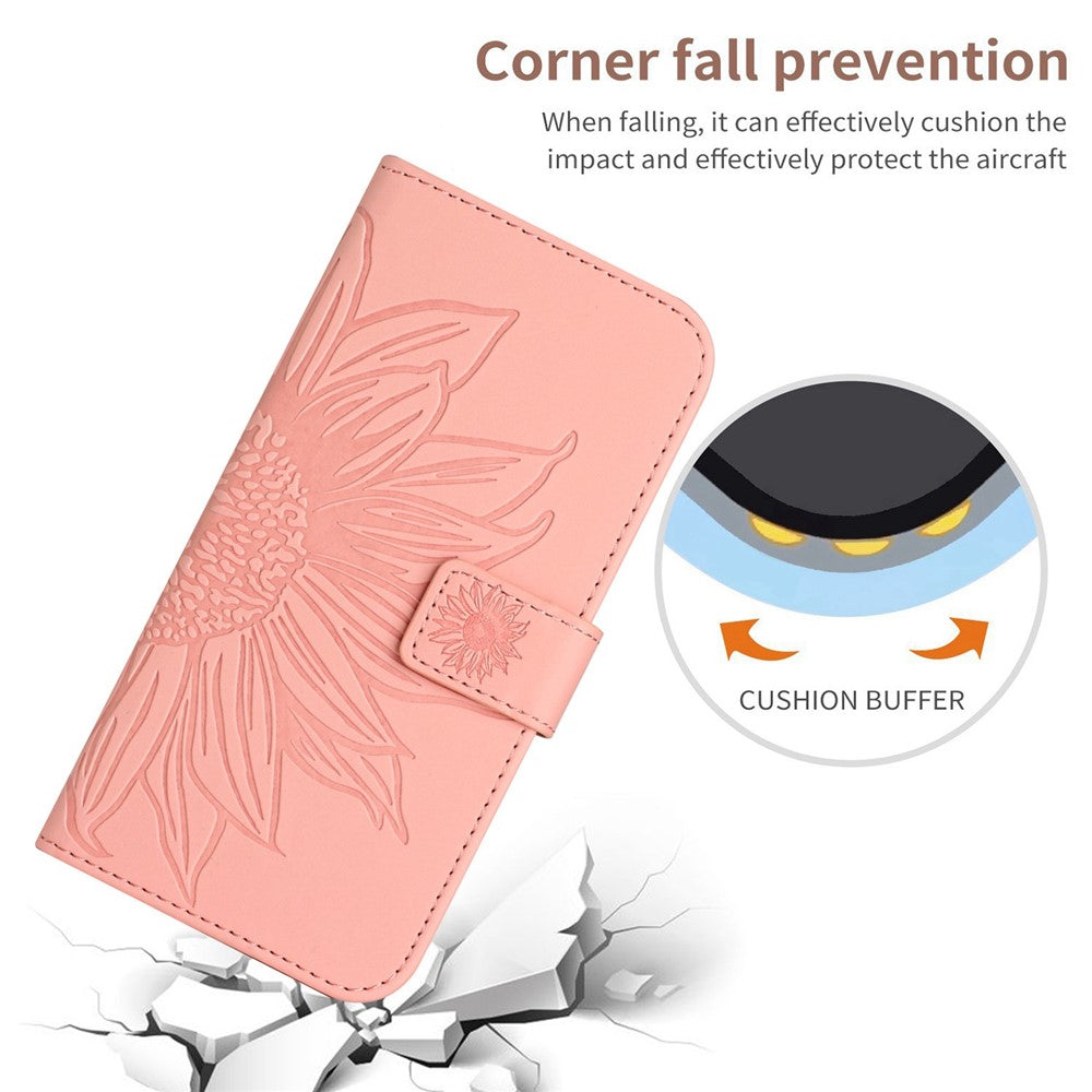 For Xiaomi 12 Lite 5G HT04 Imprinted Sunflower PU Leather Wallet Case Skin-Touch Stand Magnetic Closure Flip Phone Cover with Strap